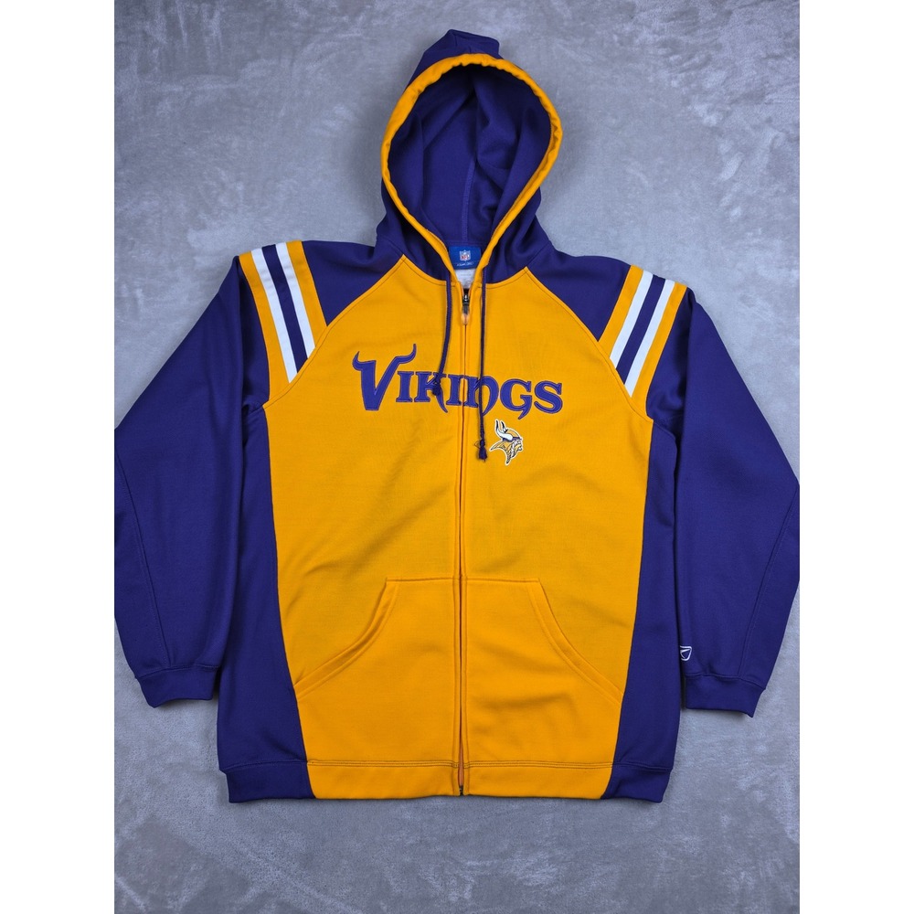 Reebok NFL Minnesota Vikings Full Zip Hoodie Mens M Gold Purple Oversized Y2K